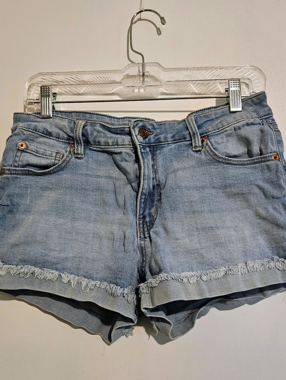 Re Generation Womens Light Wash Denim Shorts Size Junior 9 Cuffed Raw Hem Summer